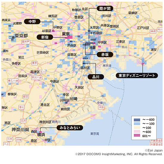 「モバイル空間統計」が提供する携帯電話の位置データを使ったサラリーマン層の本当の動き